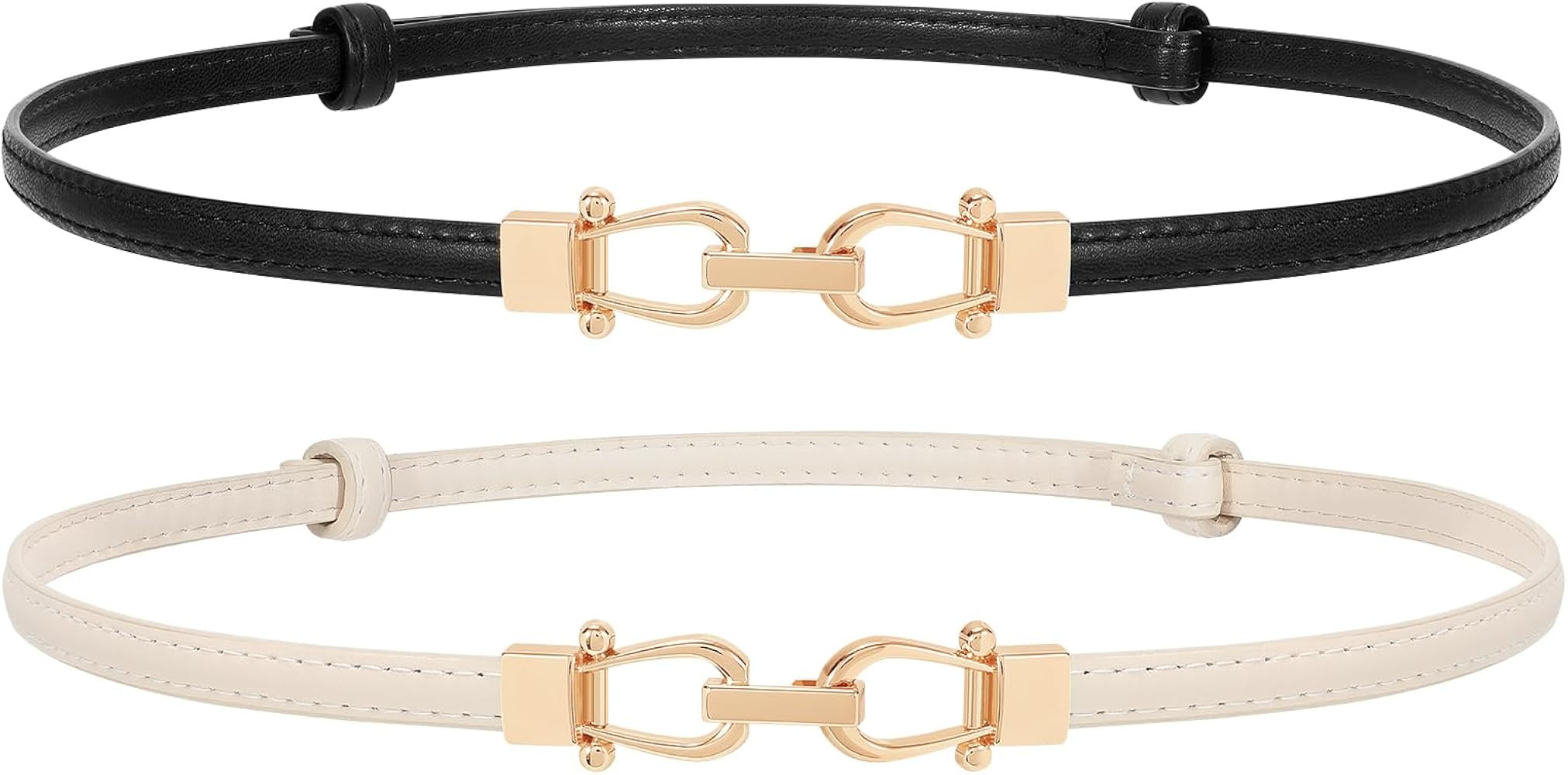 JASGOOD Leather Skinny Women Belt Thin Waist Belts for Dresses up to 37 Inches with Golden Buckle... | Amazon (US)