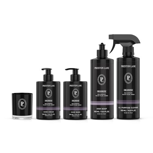 Preston Lane Signature Home Set – All Purpose Cleaner, Dish Soap, Hand Wash, Hand Cream & Scented Candle | Plant-Powered Cleaning & Care Essentials with Fine Italian Fragrance, Highrise | Amazon (US)