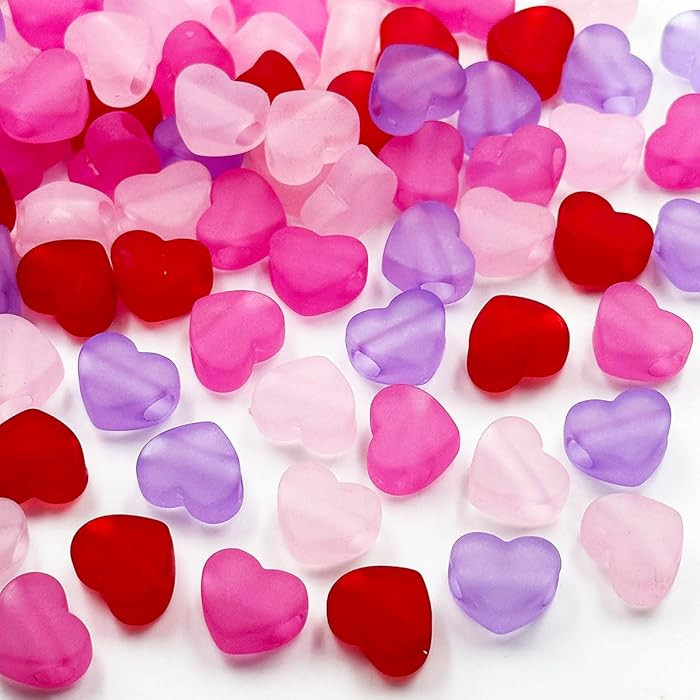 Red Pink Heart Bead 200Pcs Valentine's Day Transparent Frosted Heart Acrylic Loose Spacer Beads B... | Amazon (US)