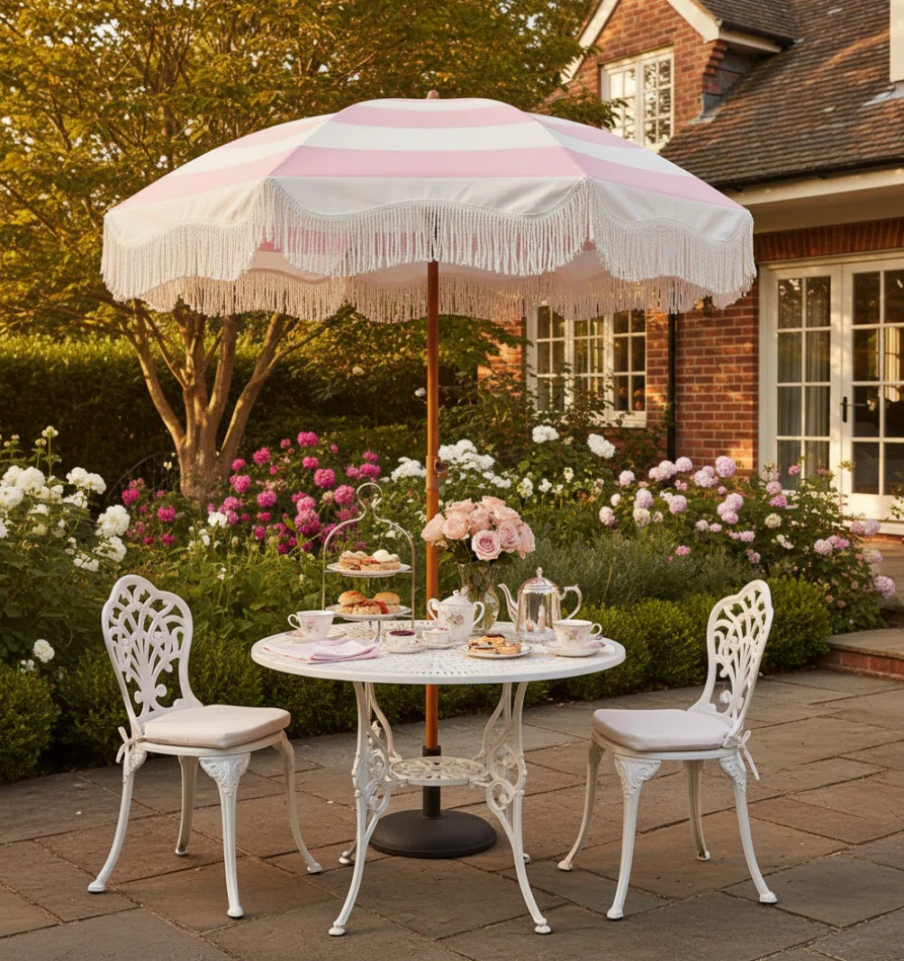 6.5Ft Boho Fringe Patio Umbrella, UPF50+ Outdoor Picnic Umbrella With Tassels Steel Pole & Push B... | Wayfair North America