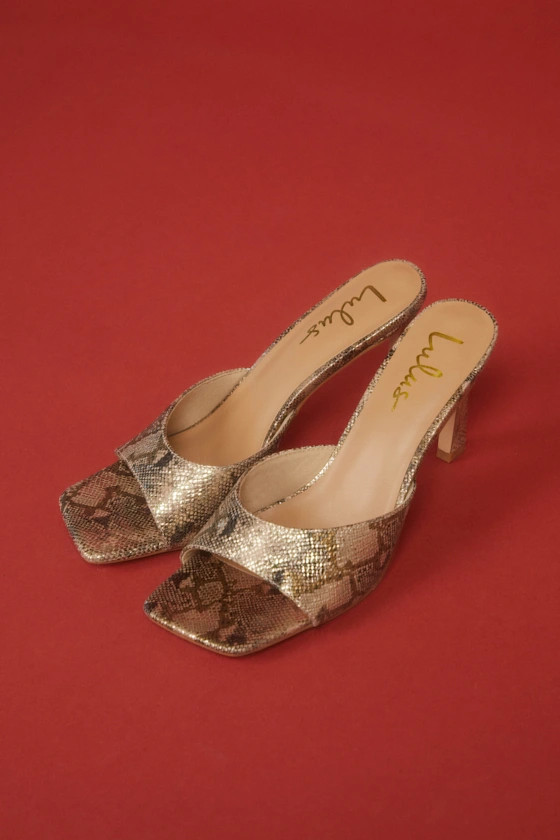 Collyns Gold Snake High Heel Slide Sandals | Lulus