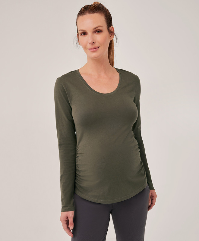 maternity ruched long sleeve tee | Pact Apparel