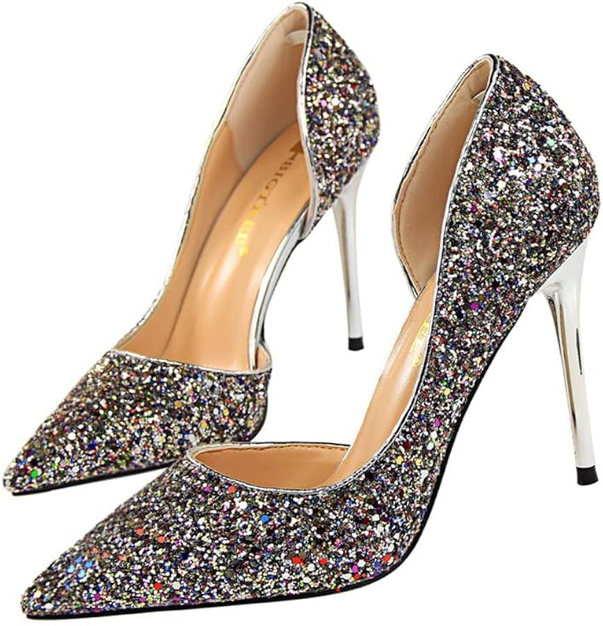 Women's Sexy Pointed Toe Thin Heeled Pumps Fax Suede Slip On Wedding Party Heeled Sandals | Amazon (US)