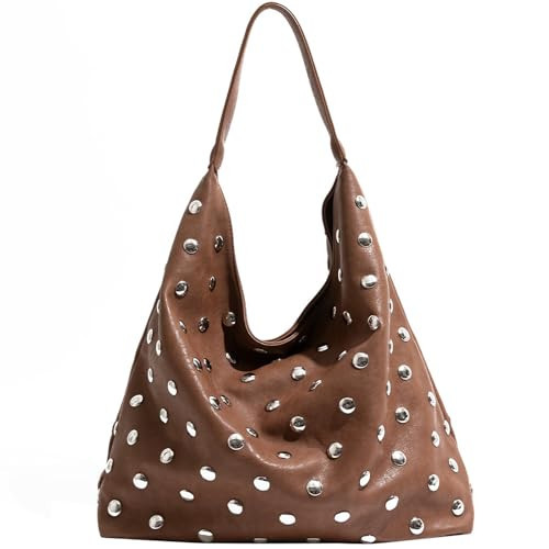 Liziblloy Women Studded Purse Soft Vegan Leather Studded Tote Bag,Brown | Amazon (US)