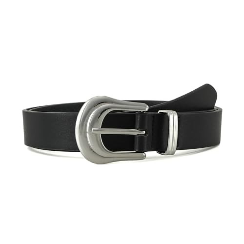Earnda Women Western Leather Belts for Jeans Pants Vintage Waist Belt for Lady Dresses with Silver Buckle Black | Amazon (US)