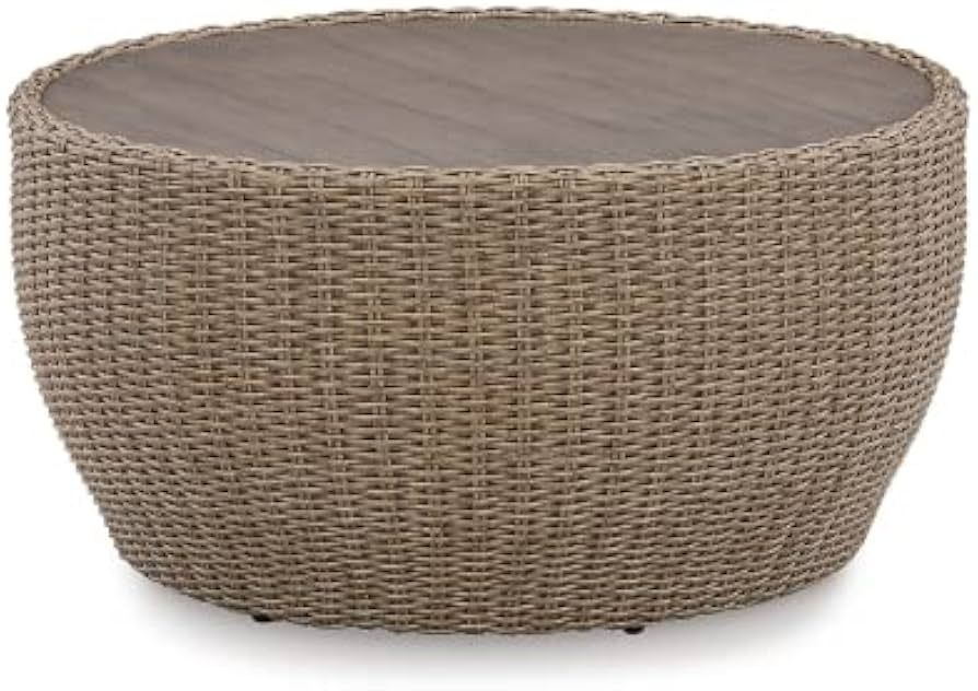 Signature Design by Ashley Danson Bohemian Outdoor Resin Wicker Round Coffee Table, Brown | Amazon (US)