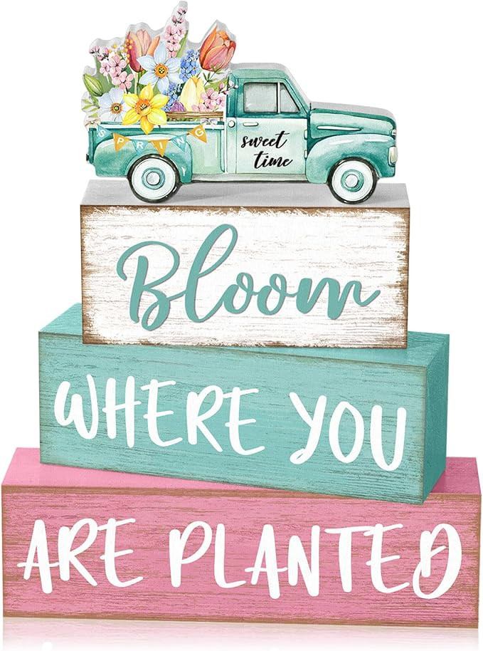4 Pcs Spring Table Decorations Wooden Truck Floral Block Sign Rustic Flower Tabletop Centerpiece ... | Amazon (US)