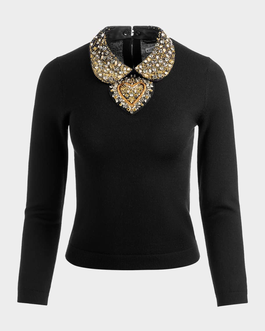 Alice + Olivia Porla Embellished Collared Pullover | Neiman Marcus
