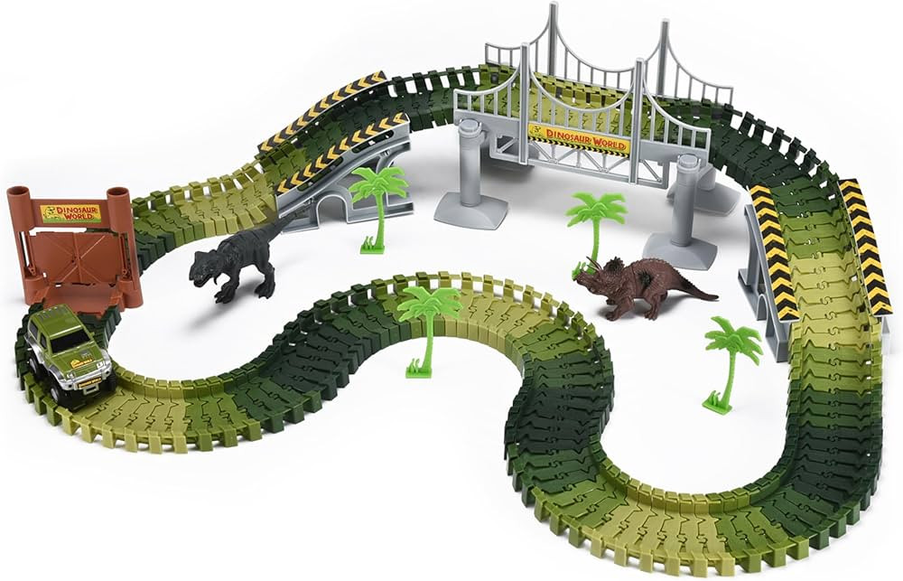 Dazmers Multi-Color Dinosaur Race Track - Set of 16 - Toddler Race Track for Kids Play, 2.5'' H x... | Amazon (US)