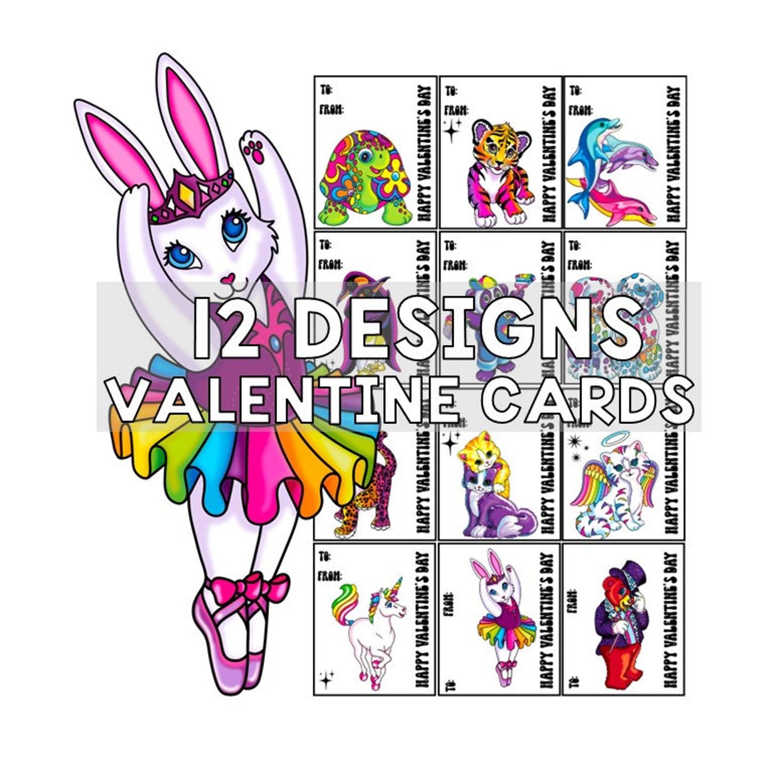 Valentine Cards for Kids Lisa Frank Inspired Digital Instant Download - Etsy | Etsy (US)