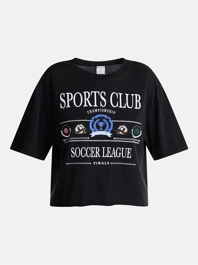 No Boundaries Boxy Cropped Graphic Tee, Women's and Women's Plus XXS-4X | Walmart (US)