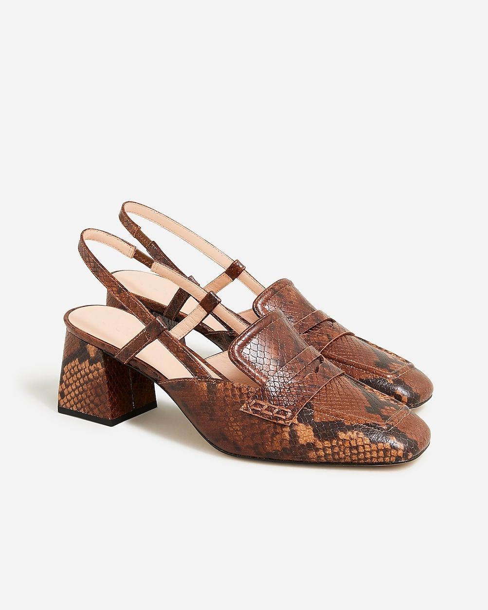 Layne slingback loafer heels in snake-embossed leather | J.Crew US