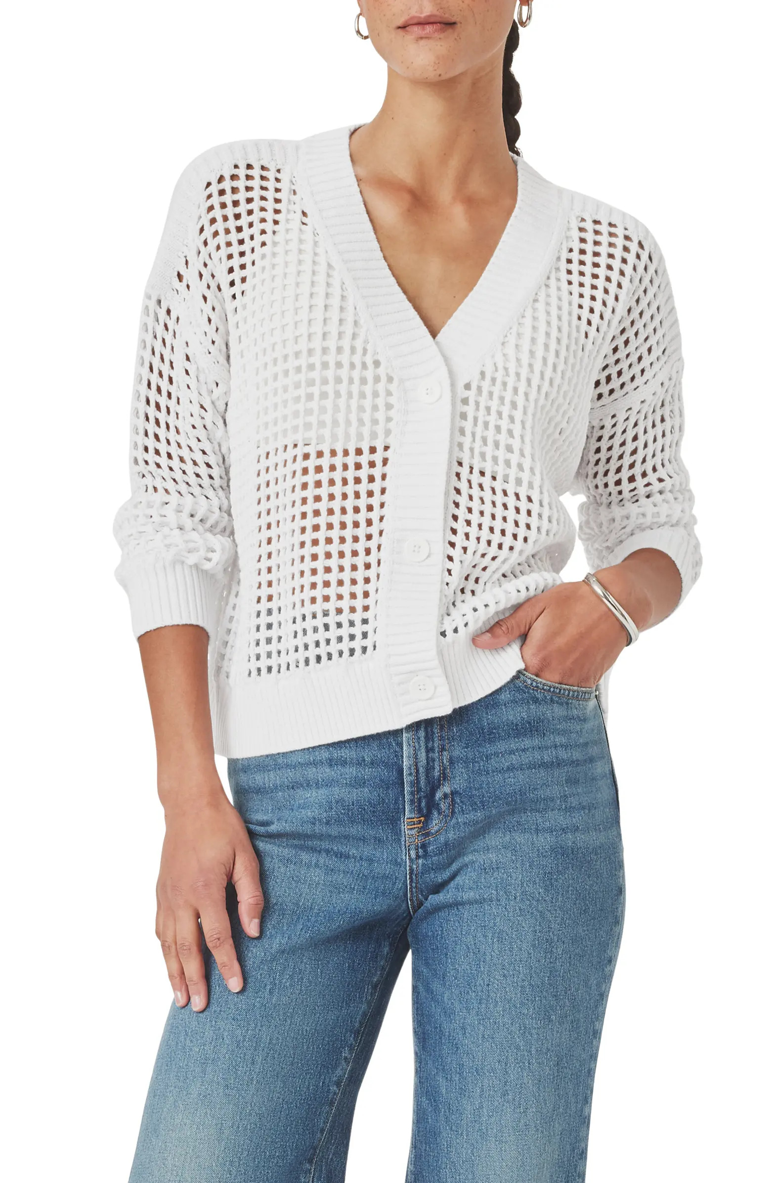 Camellia Openwork V-Neck Cotton Blend Cardigan | Nordstrom