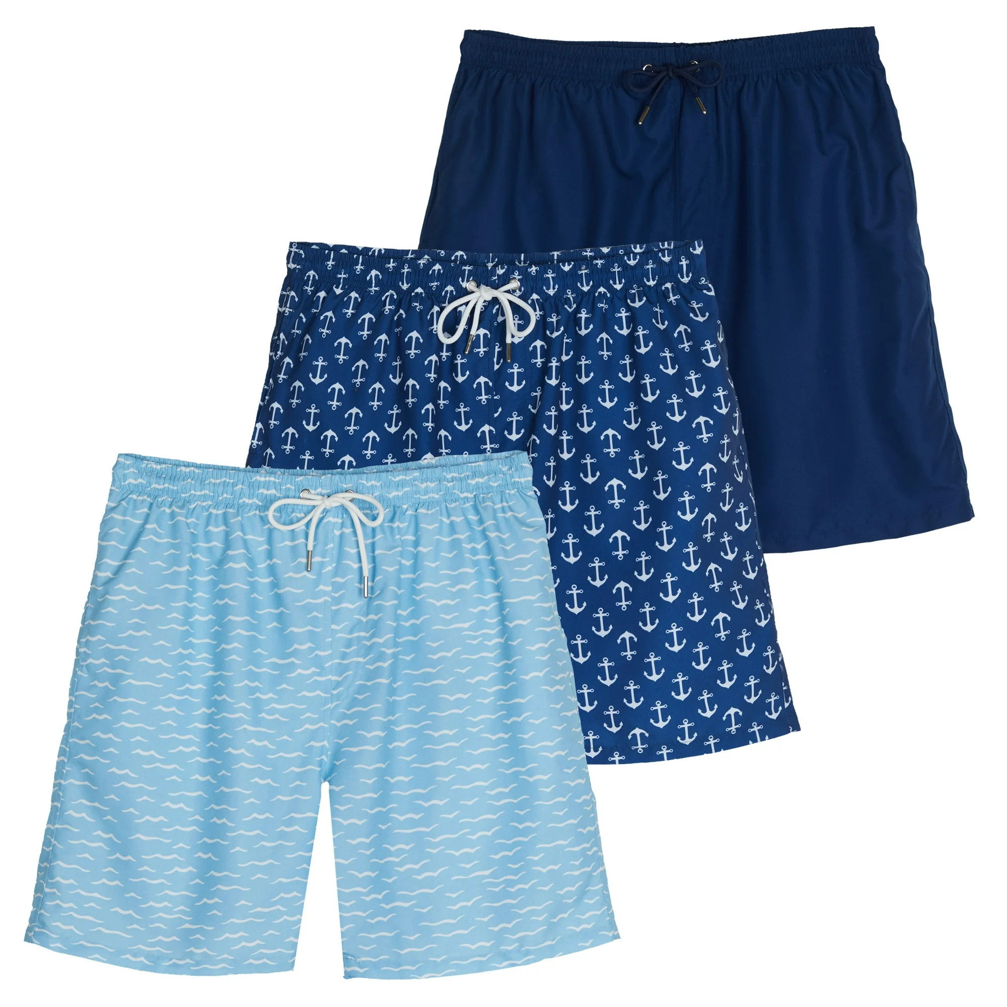 Real Essentials 3-Pack: Boy's Swim Board Shorts Trunks with Drawstring Beach UPF Swimwear Surf Sw... | Walmart (US)