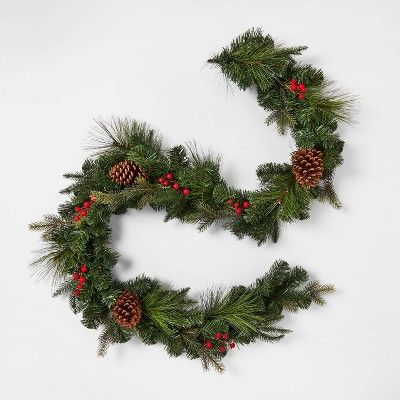 Unlit Red Berry/Pinecones Artificial Mixed Pine Christmas Garland - Wondershop™ | Target