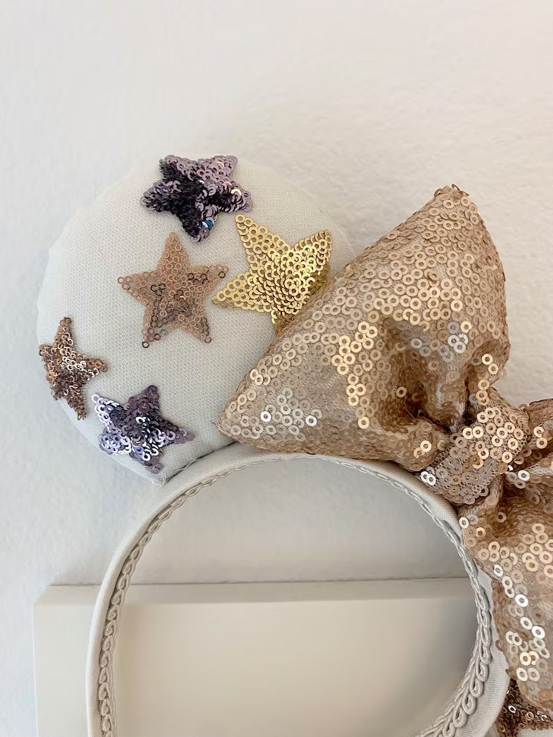 Starry Sequined Neutral Mouse Ears - Etsy | Etsy (US)
