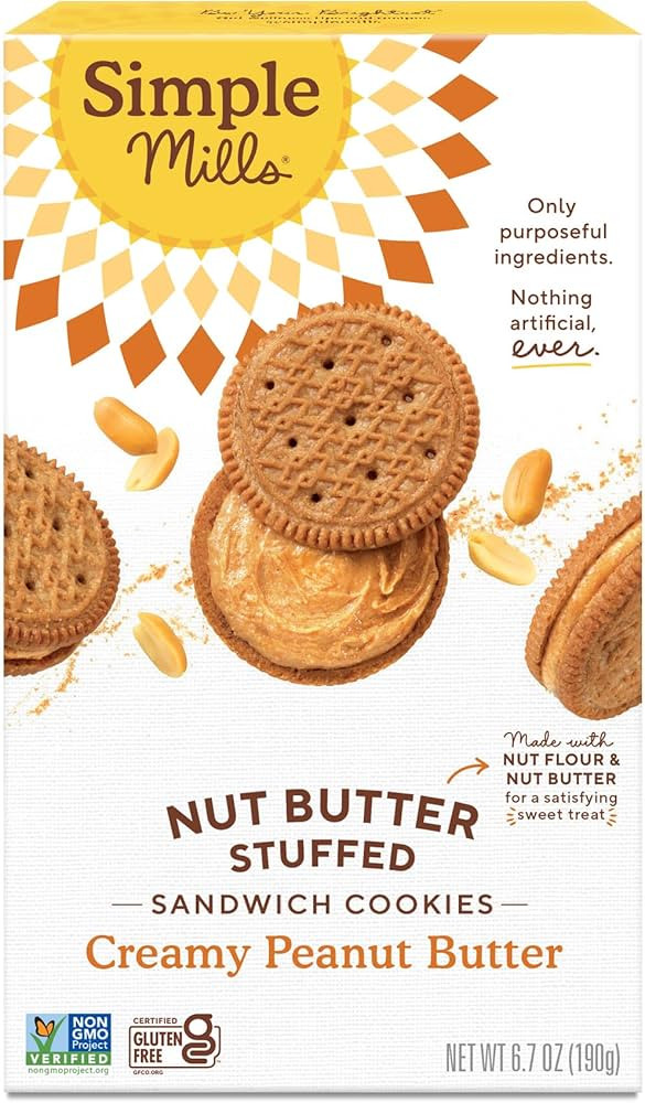 Simple Mills Creamy Peanut Butter Sandwich Cookies - Gluten Free, Vegan, Healthy Snacks, 6.7 Ounc... | Amazon (US)