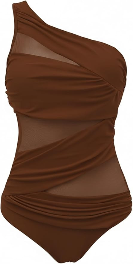 Runtlly Women's One Piece Swimsuits One Shoulder Plus Size Swimwear Bathing Suit with See Through... | Amazon (US)