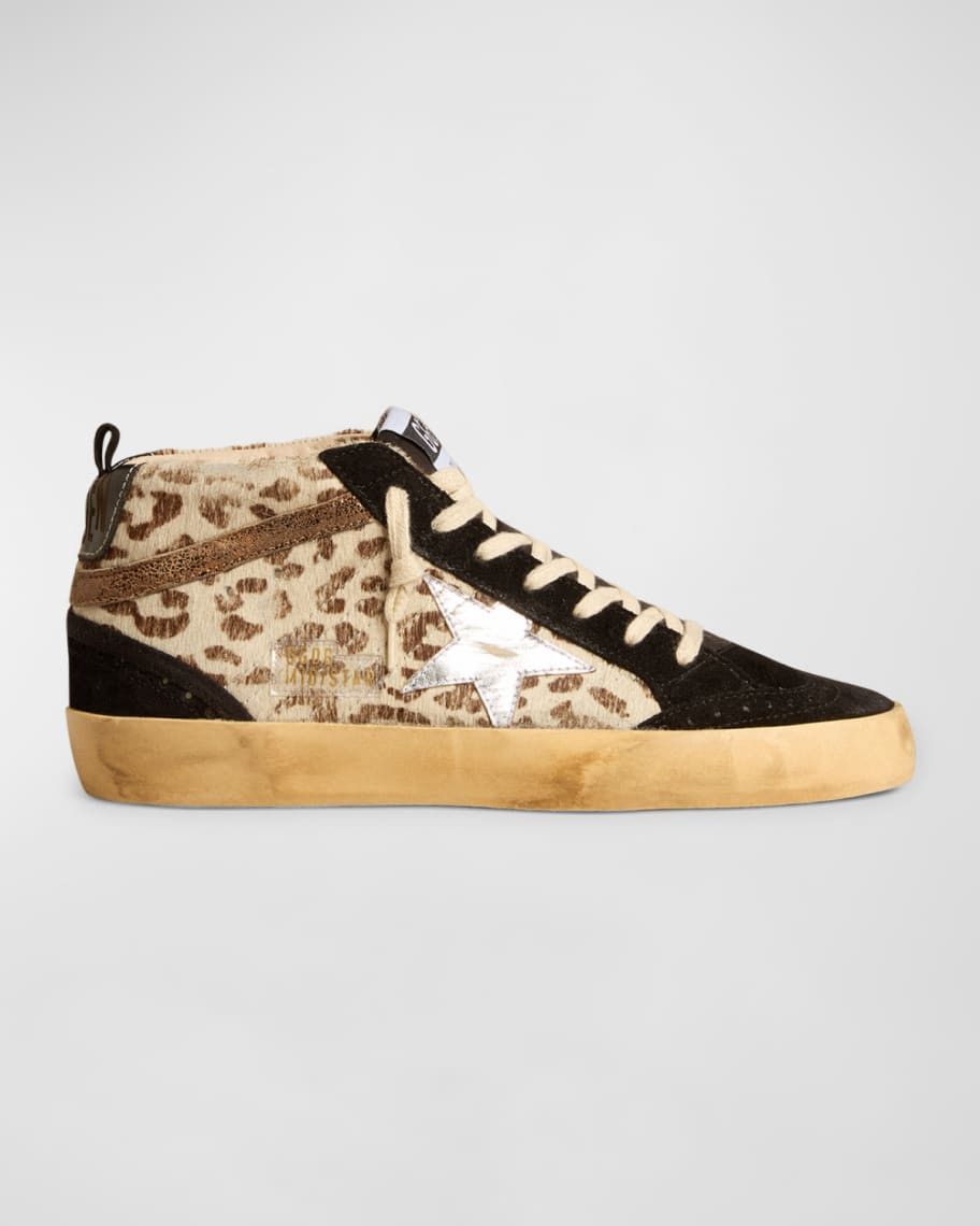 Golden Goose Mid Star Leopard-Print Suede Sneakers | Neiman Marcus