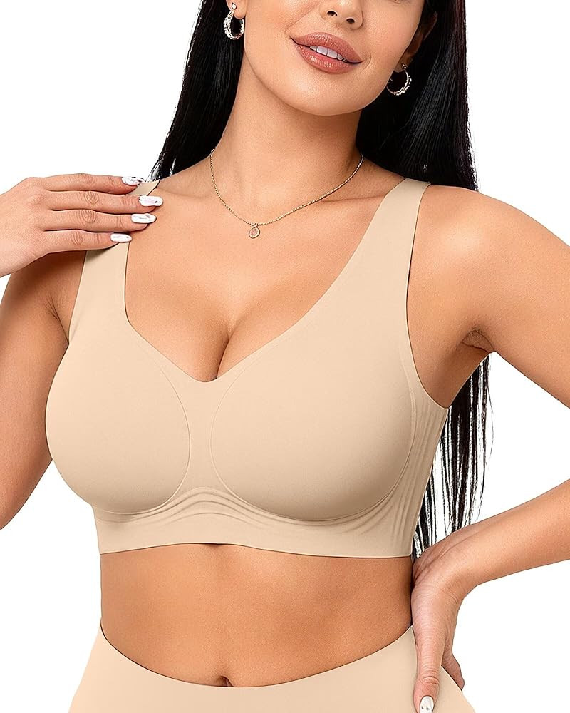 Vertvie Seamless Pull-On Bras for Women Wireless Bra Comfortable V-Neck Support Full Coverage T S... | Amazon (US)