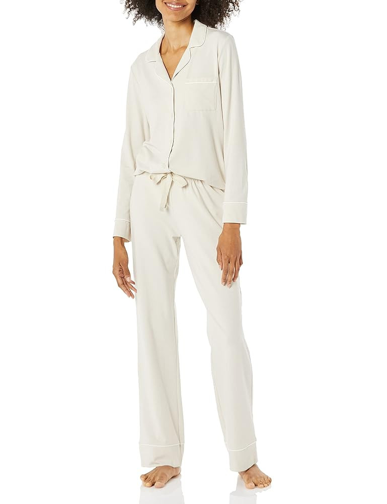 Amazon Essentials Women's Cotton Modal Long-Sleeve Shirt and Full-Length Bottom Pajama Set | Amazon (US)
