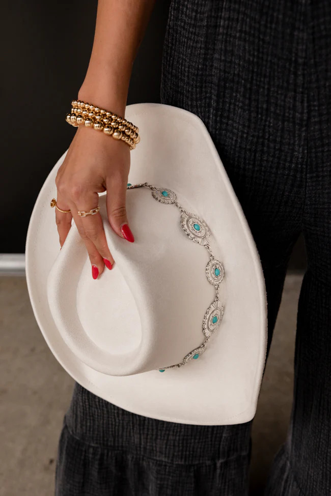 Silver and Turquoise Buckle Ivory Cowboy Hat | Pink Lily