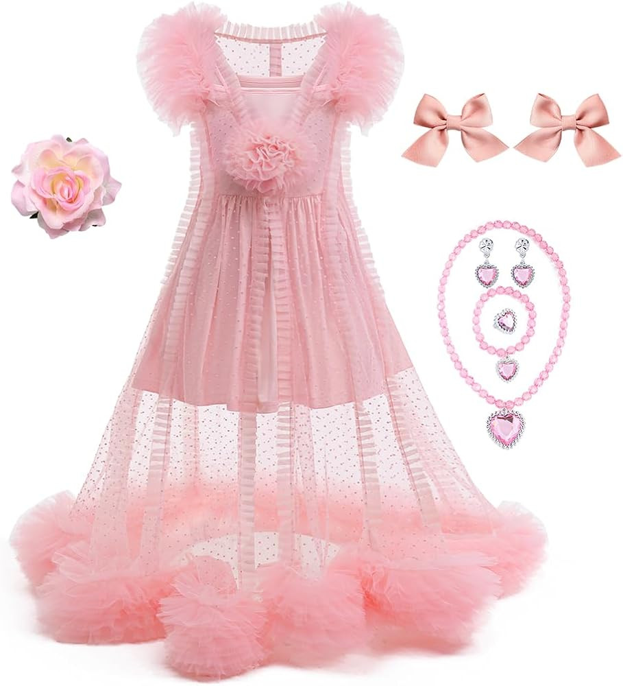 Pink Witch Costume for Girls Pink 2 Piece Pajamas Set Dress, Bouffant Mesh Outfits with Accessori... | Amazon (US)