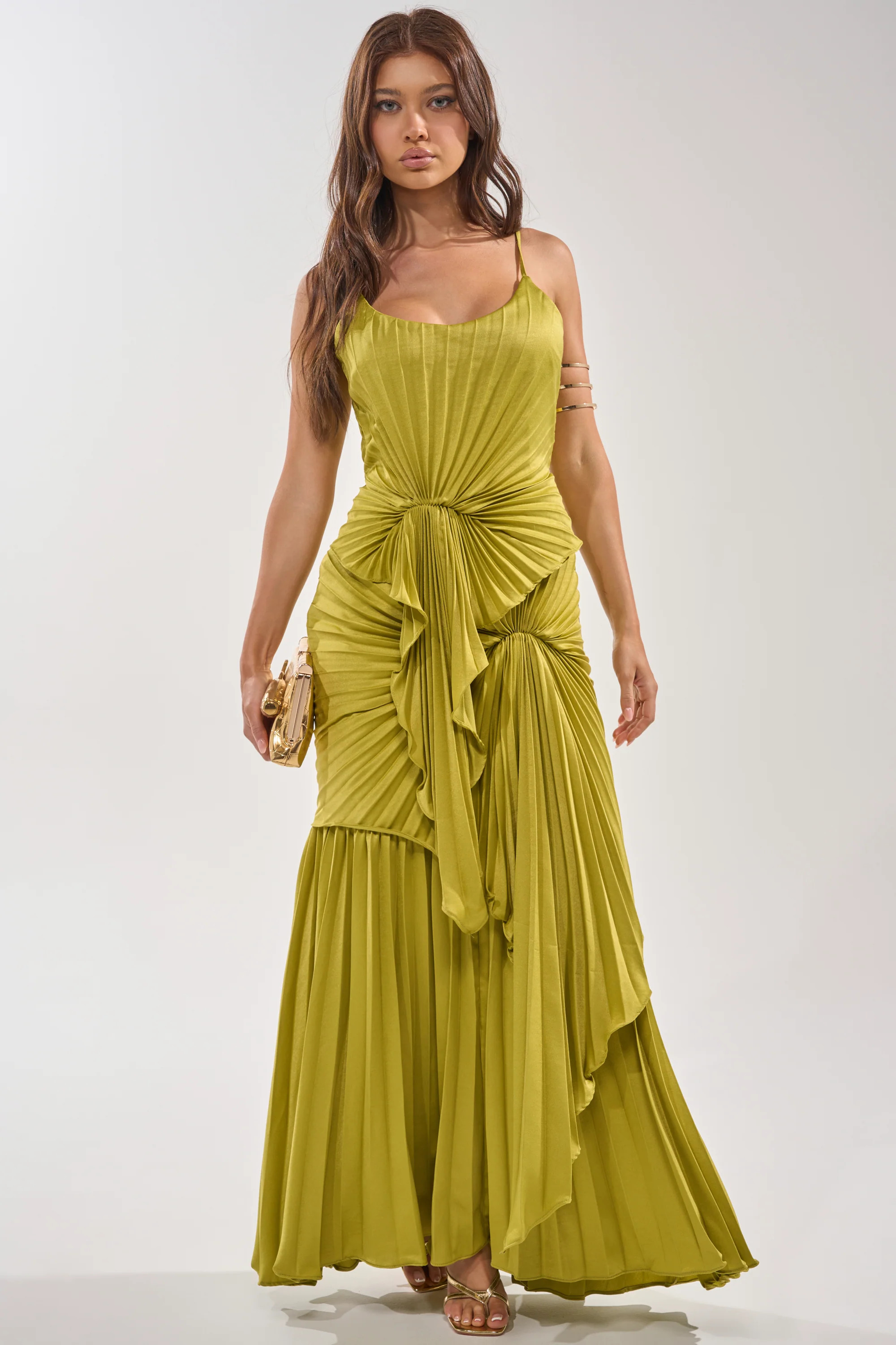 RESERVATIONS PLEASE PLEATED MAXI DRESS IN CHARTREUSE | AKIRA