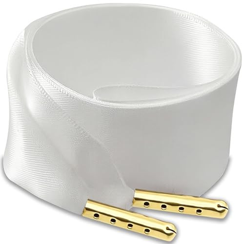 RSAJHTRY Satin Ribbon Shoe Laces Women, 38mm Wide Flat White Silk Shoelaces 31.5 Inch (2 Pairs) | Amazon (US)