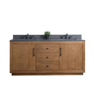 Vanity Art 72 in. W x 21.5 in. D x 34 in. H Double Sink Bathroom Vanity in Tan with Black Limesto... | The Home Depot