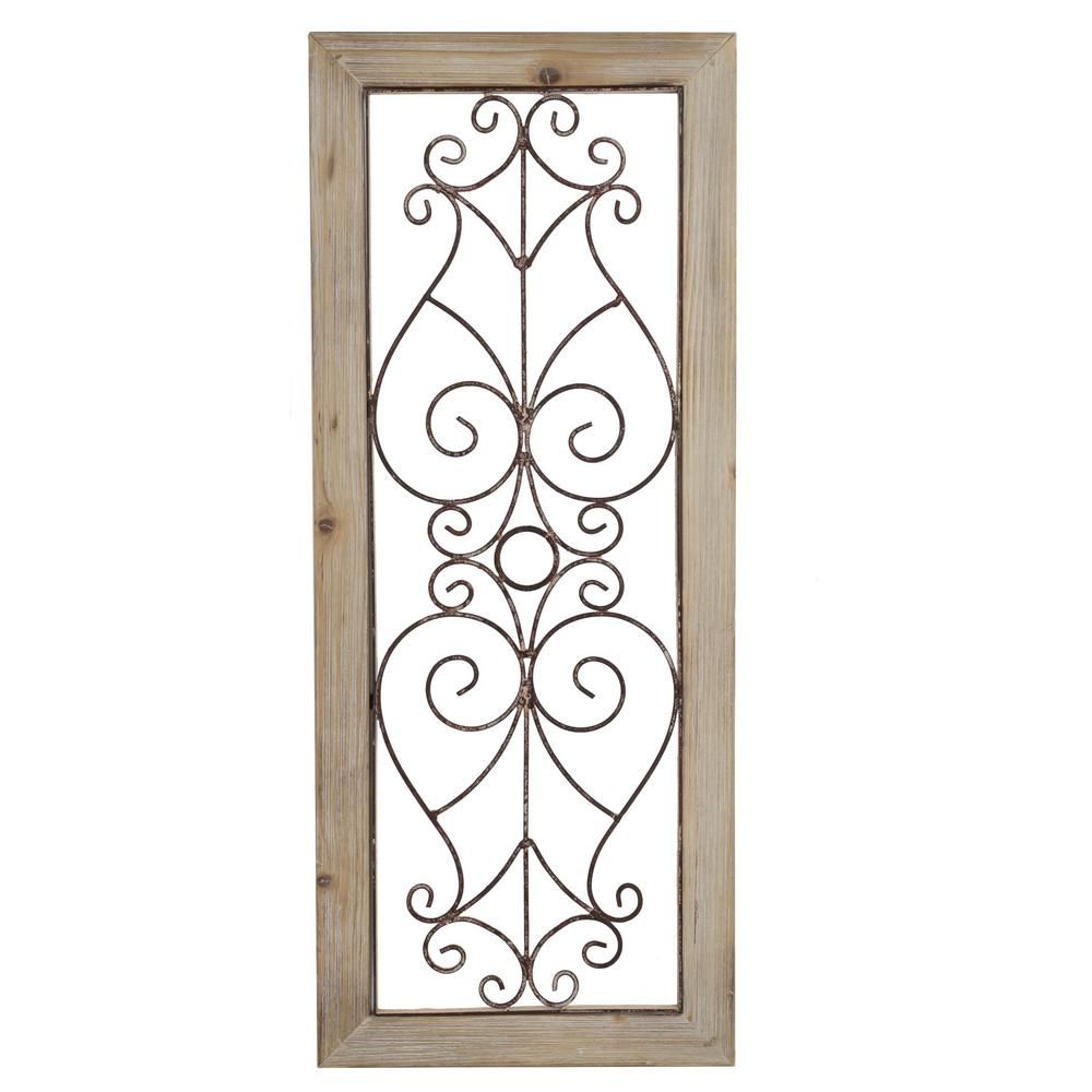 TRADEMARK GLOBAL, Metal and Wood Light Brown Decorative Scroll Wall Panel | The Home Depot