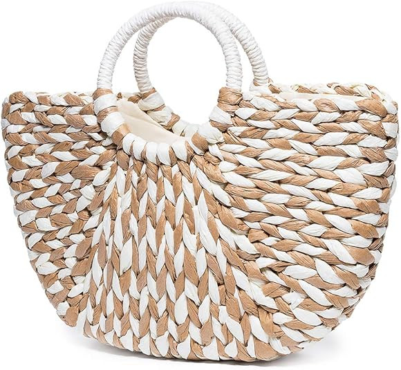 JOSEKO Summer Beach Bag, Women Straw Paper Handbag Top Handle Big Capacity Travel Tote Purse | Amazon (US)
