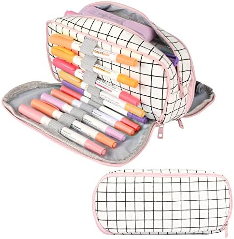 LABUK Cute Pencil Bag Large Capacity Pencil Case Aesthetic Pencil Pouch 3 Compartment Pen Holder Bag | Amazon (US)