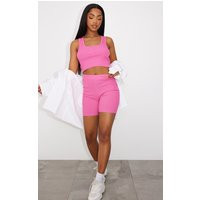 Bright Pink Basic Rib Knit Biker Shorts | PrettyLittleThing CAN