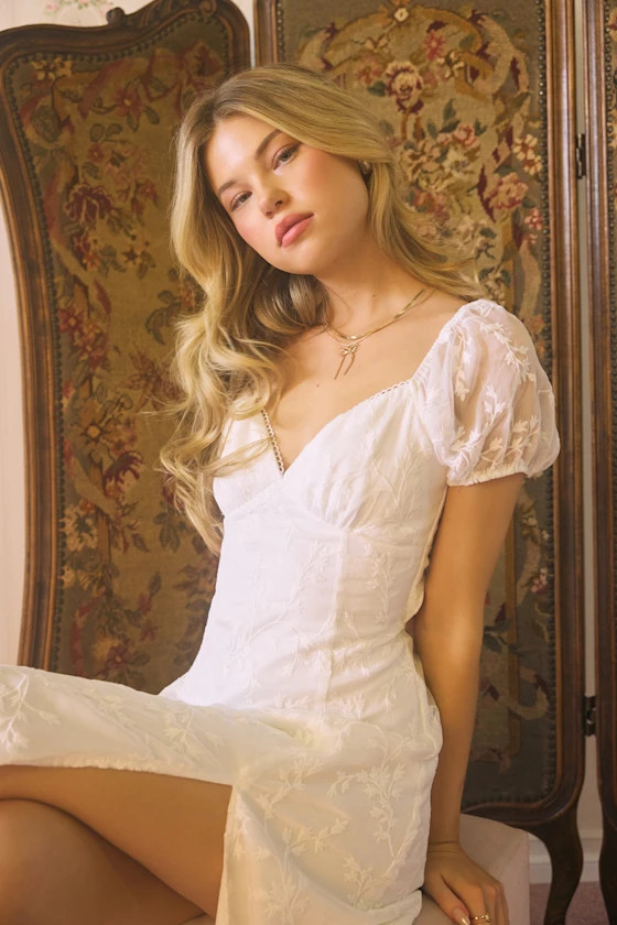 Blossoming with Charm White Embroidered Tie-Back Midi Dress | Lulus