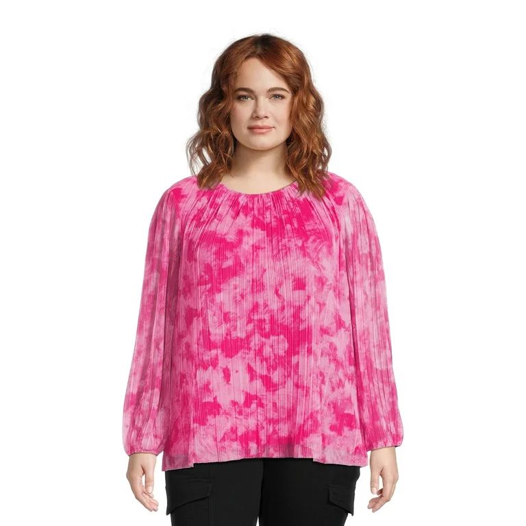 Terra & Sky Women’s Plus Size Mesh Top with Long Sleeves | Walmart (US)