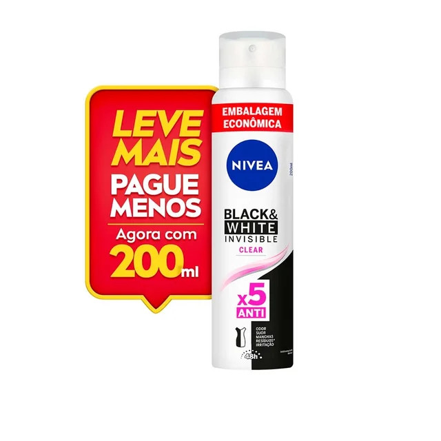 Desodorante Nivea Invisible Black & White Clear Feminino Aerosol 200ml | Drogasil (BR)