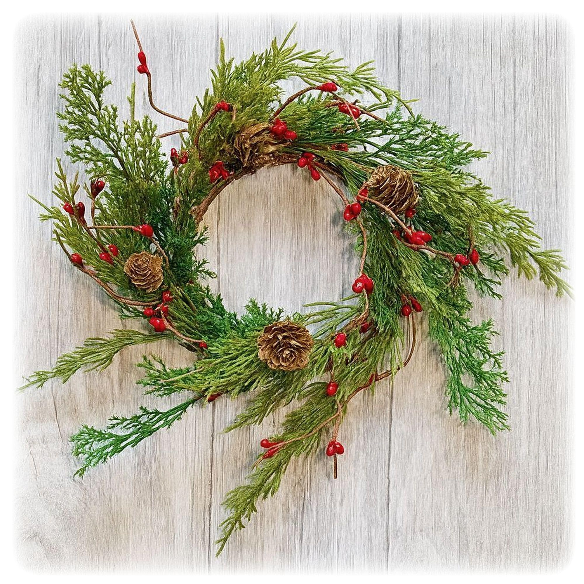 Small Wreath Mini Wreath Realistic Cedar with Pine Cones 12 Inch Indoor Candle Ring | Amazon (US)