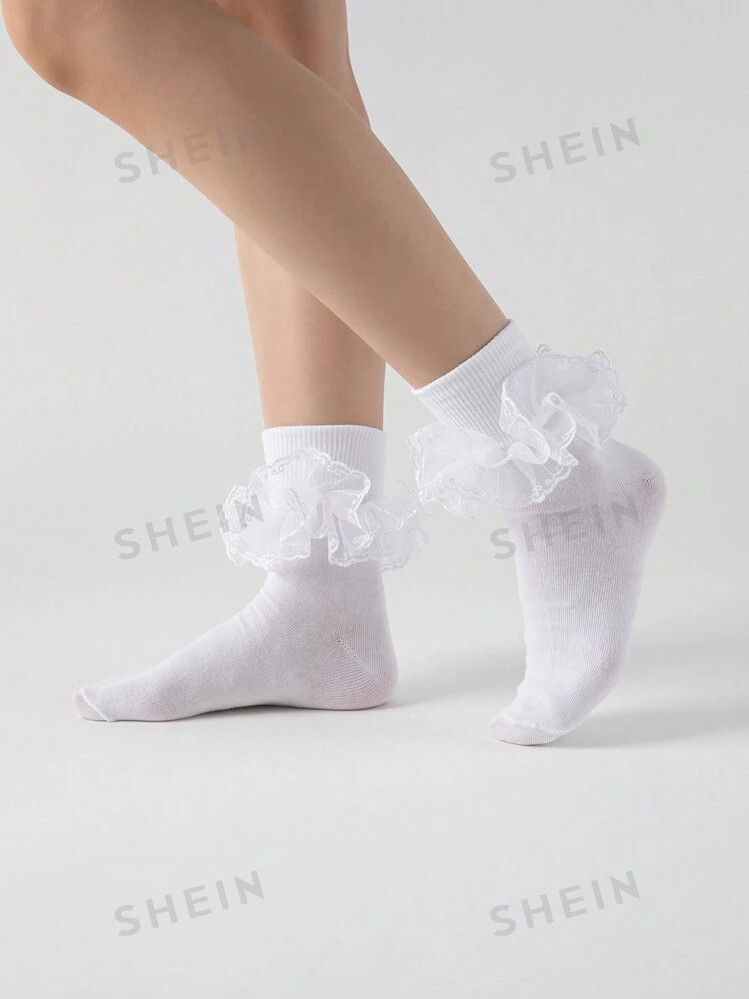 ROMWE Kawaii Women's 3D Floral Trim Cute Crew Socks | SHEIN USA | SHEIN