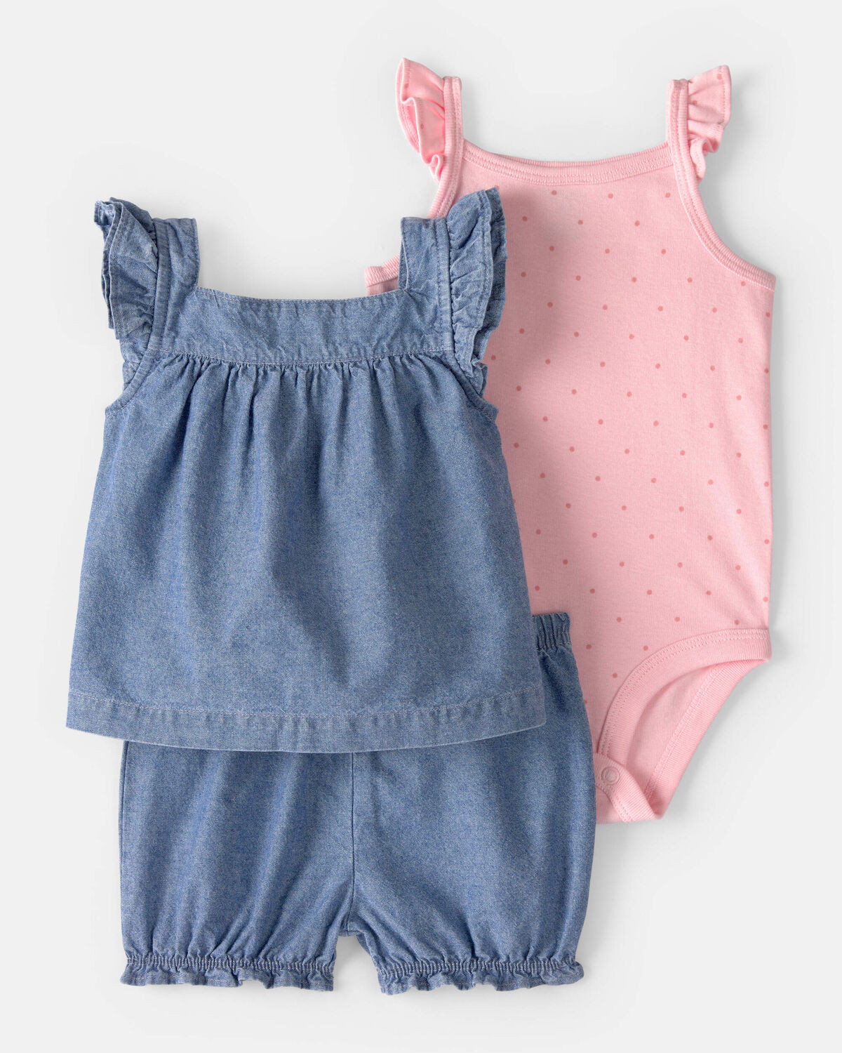 Baby Girl 3-Piece Chambray Outfit Set - Blue/Pink | Carter's | Carter's Inc