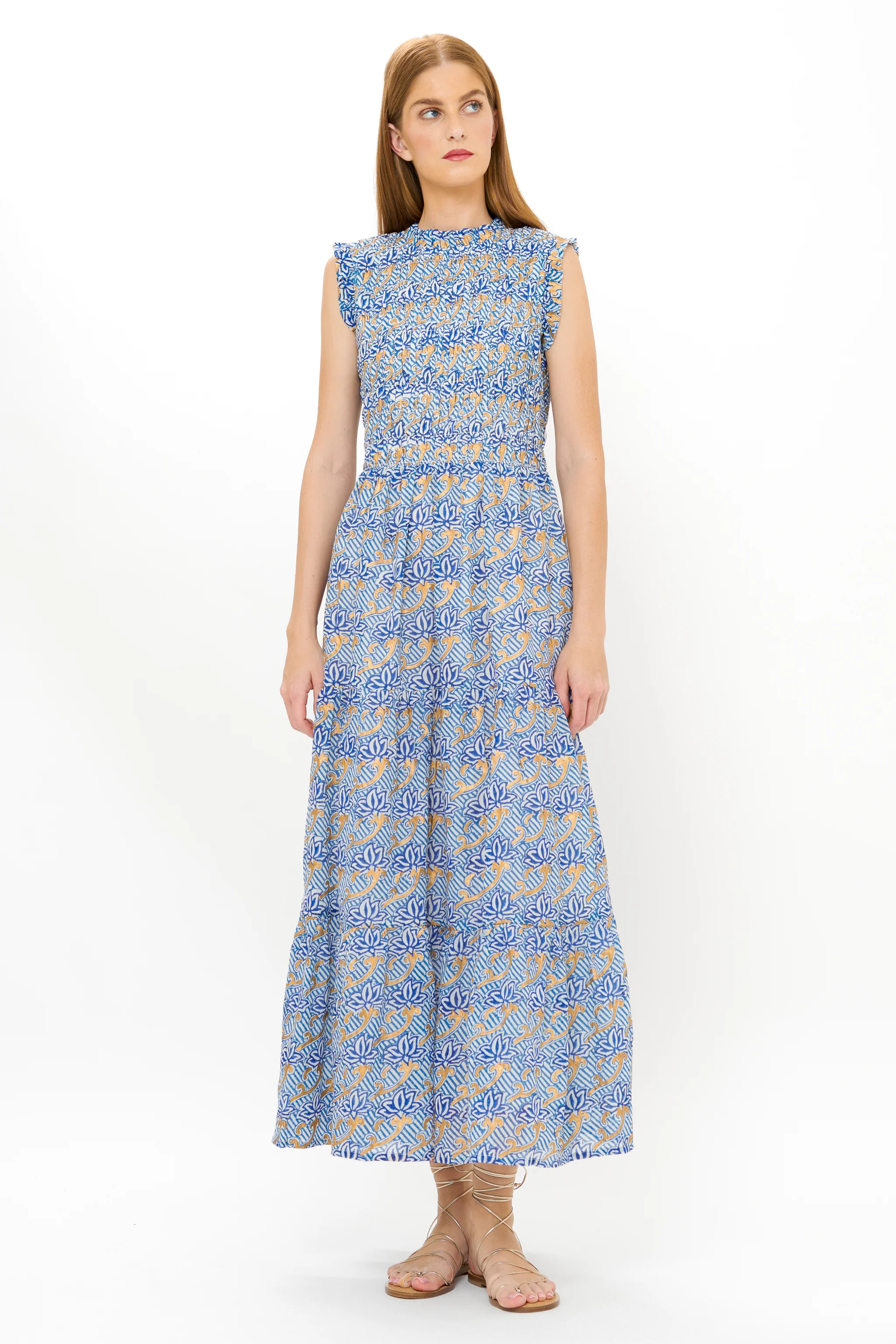 Sleeveless Smocked Maxi- Florence Blue | Oliphant Design