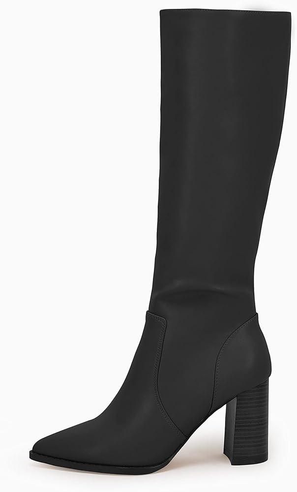 Coutgo Women’s Knee High Boots Chunky Block Heel Pointed Toes Full Side Zipper Boots | Amazon (US)