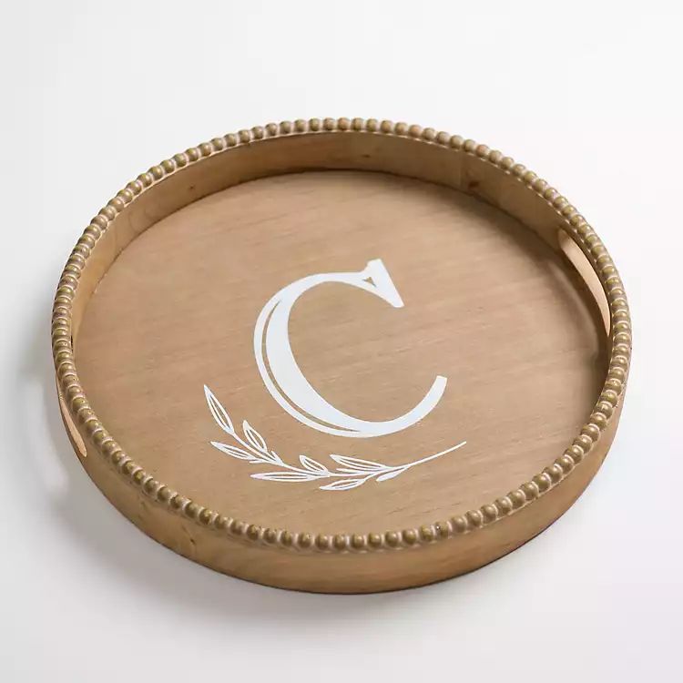 Round Monogram C Beaded Wood Tray | Kirkland's Home