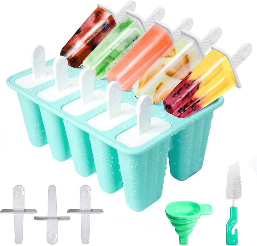 Ice Lolly Moulds with Sticks,10-Hole Silicone Popsicle Moulds, Non-Stick Ice Cream Moulds with Cl... | Amazon (UK)