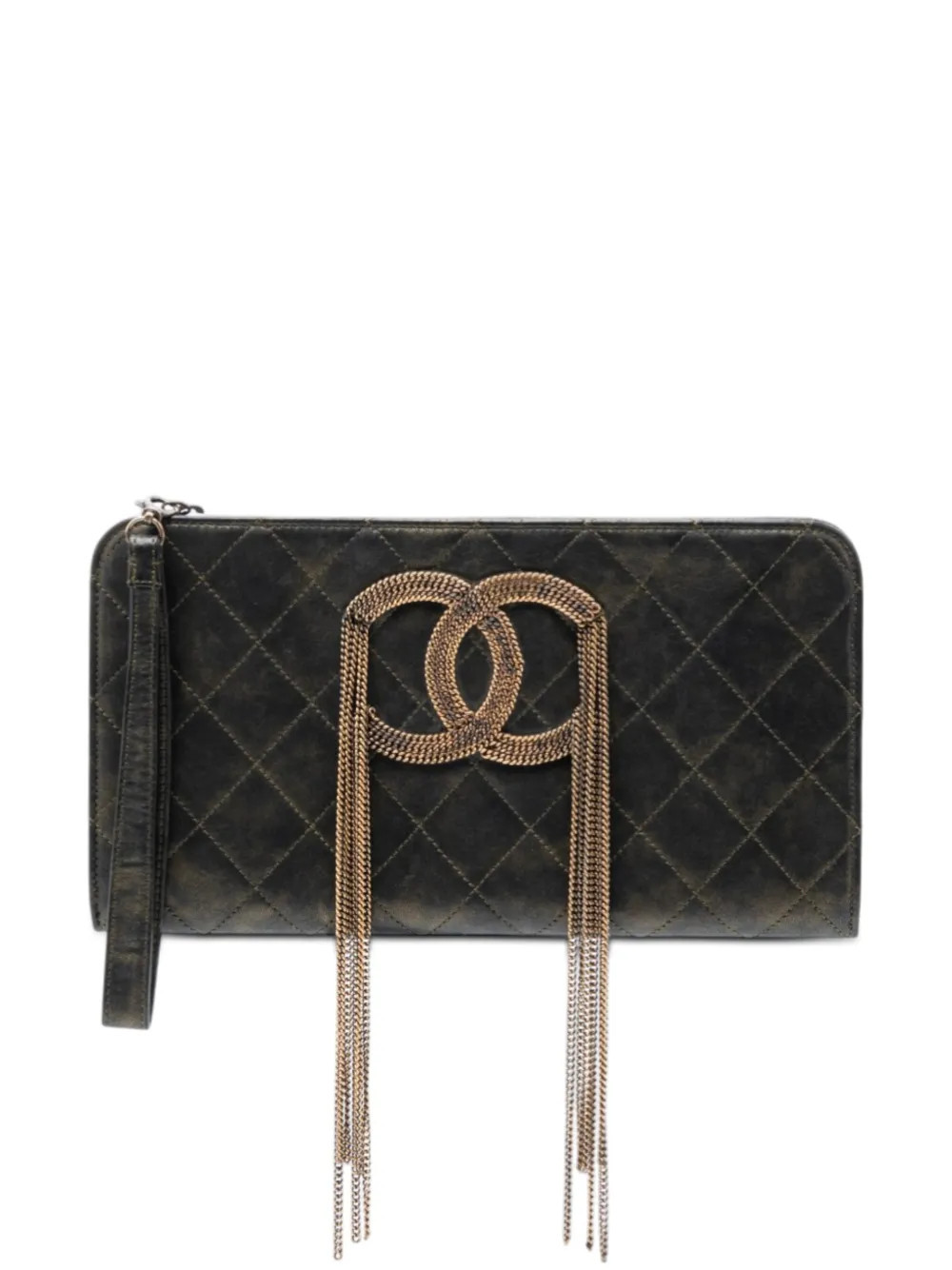 CHANEL Pre-Owned 2010-2011 Metallic Lambskin CC Chain Fringe clutch bag - Black | Farfetch Global