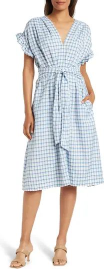 Ruffle Short Sleeve Gingham Midi Dress | Nordstrom Rack