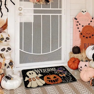 Halloween Doormat Welcome 17X29 Inch, Halloween Pumpkin Ghost Black Cat Decorative Front Doormats Indoor Outdoor Non Slip Rubber Backing Fall Seasonal | Wayfair North America