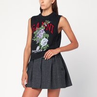 Ganni Dark Grey Rose Wool Blend Vest | Balardi (US & Canada)