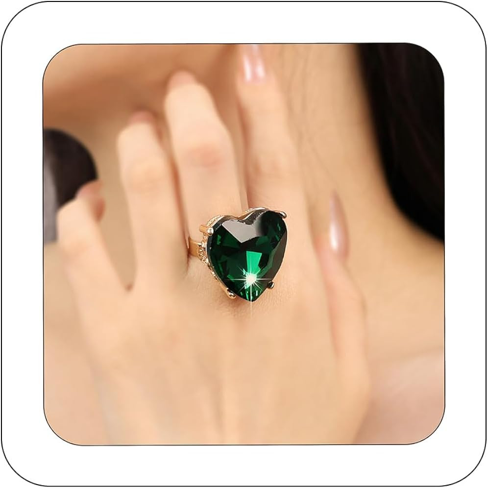 Vintage Crystal Big Heart-Shaped Ring for Women Multi Color Rhinestone Butterfly Adjustable Ring ... | Amazon (US)
