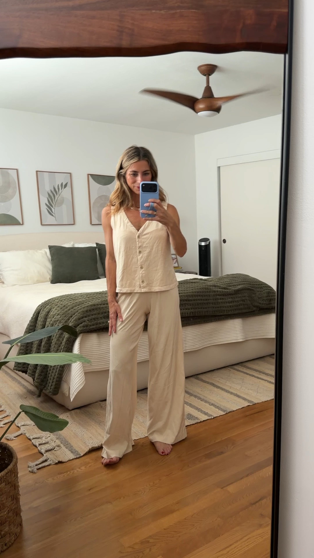 An affordable little matching set that gives me the same easy, elevated feel as some of my Z Supply favorites. 🤍 They call this color white, but I’d definitely describe it as more of a soft apricot/peach in person. If I were choosing again, I’d probably grab the blue! Still such an easy lightweight set for summer, travel or throwing on when you want to look put together without much effort. Wearing an XS in both the top + bottom. Linking some z supply too 

affordable matching set, two piece set, summer matching set, linen matching set, neutral matching set, apricot outfit, peach matching set, wide leg pants, button front tank, summer outfit, vacation outfit, travel outfit, resort wear, casual summer outfit, elevated basics, mom style, affordable fashion, Z Supply inspired, summer travel outfit, easy summer outfit

#LTKgrwm #LTKTravel #LTKOver40